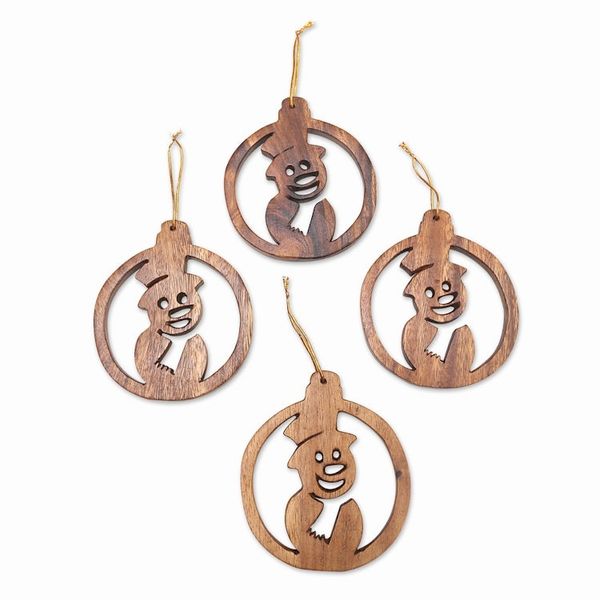 Alternate image for Carved Wood Christmas Ornaments Set of 4 Wonderful Snowmen