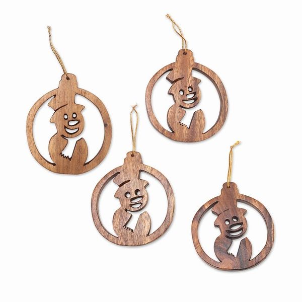 Alternate image for Carved Wood Christmas Ornaments Set of 4 Wonderful Snowmen