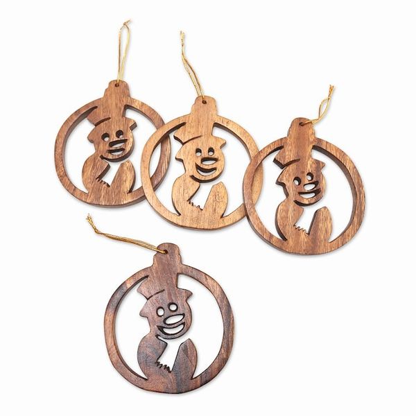 Alternate image for Carved Wood Christmas Ornaments Set of 4 Wonderful Snowmen
