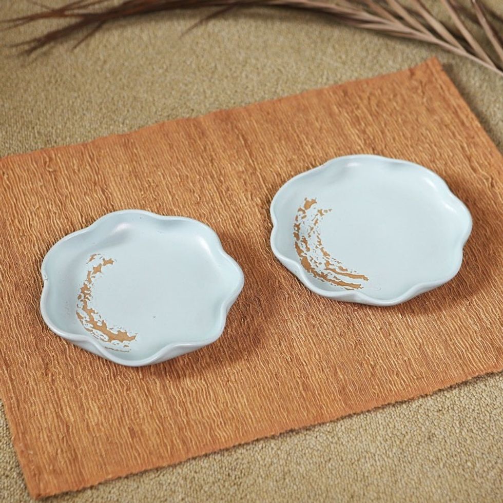 Hand Crafted Ceramic Dessert Plates Pair 'Naked Blue'