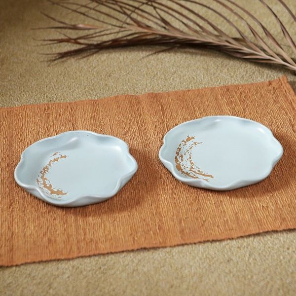 Alternate image for Hand Crafted Ceramic Dessert Plates Pair Naked Blue