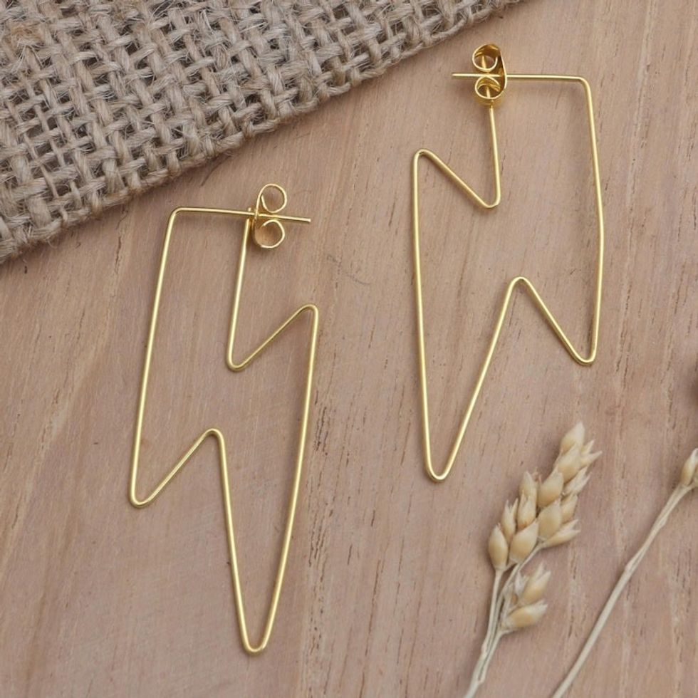 Gold-Plated Lightening Bolt Drop Earrings 'Golden Bolt'