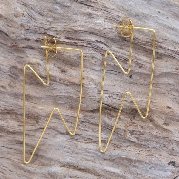 Alternate image for Gold-Plated Lightening Bolt Drop Earrings Golden Bolt