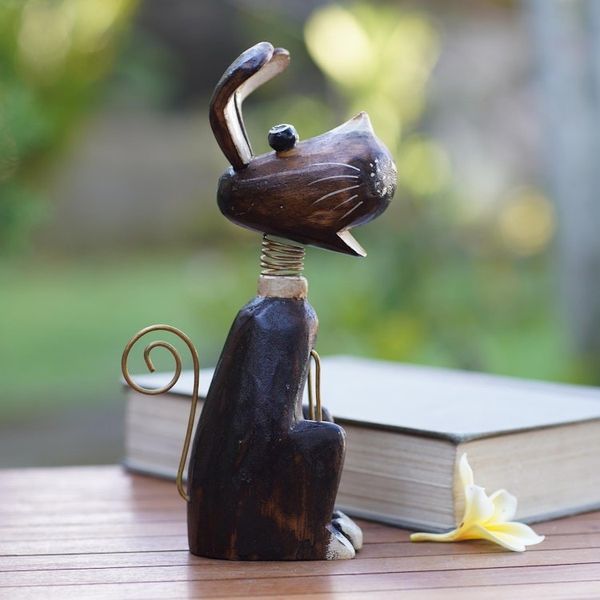 Alternate image for Handcrafted Albesia Wood Dog-Motif Statuette Canine Wisdom