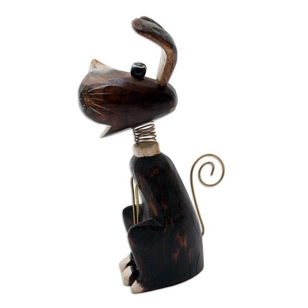 Alternate image for Handcrafted Albesia Wood Dog-Motif Statuette Canine Wisdom
