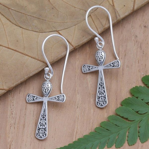 Alternate image for Sterling Silver Dangle Earrings with Cross Motif Cross of Trust