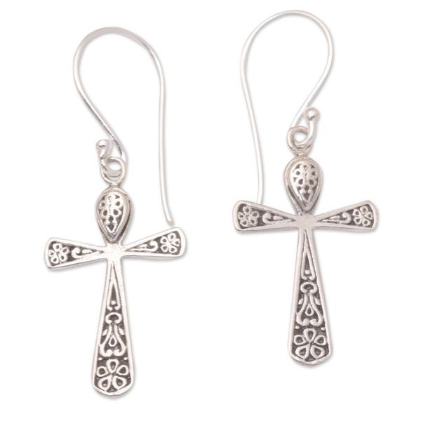 Alternate image for Sterling Silver Dangle Earrings with Cross Motif Cross of Trust