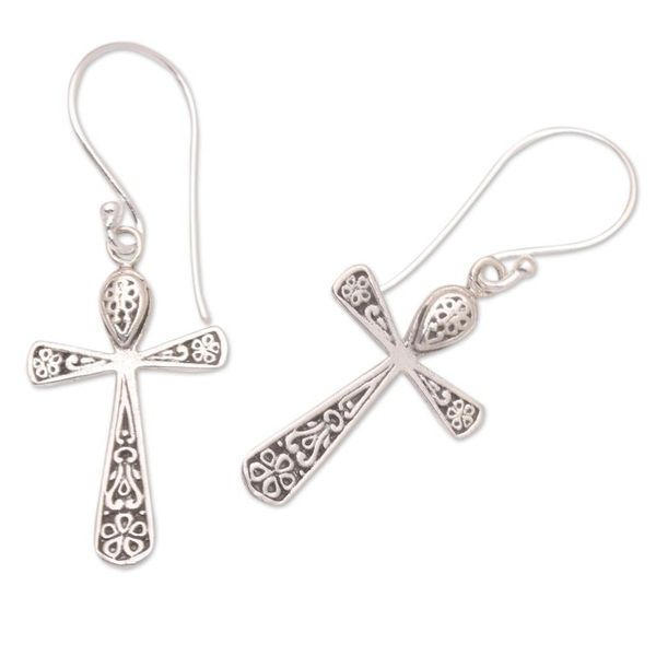 Alternate image for Sterling Silver Dangle Earrings with Cross Motif Cross of Trust