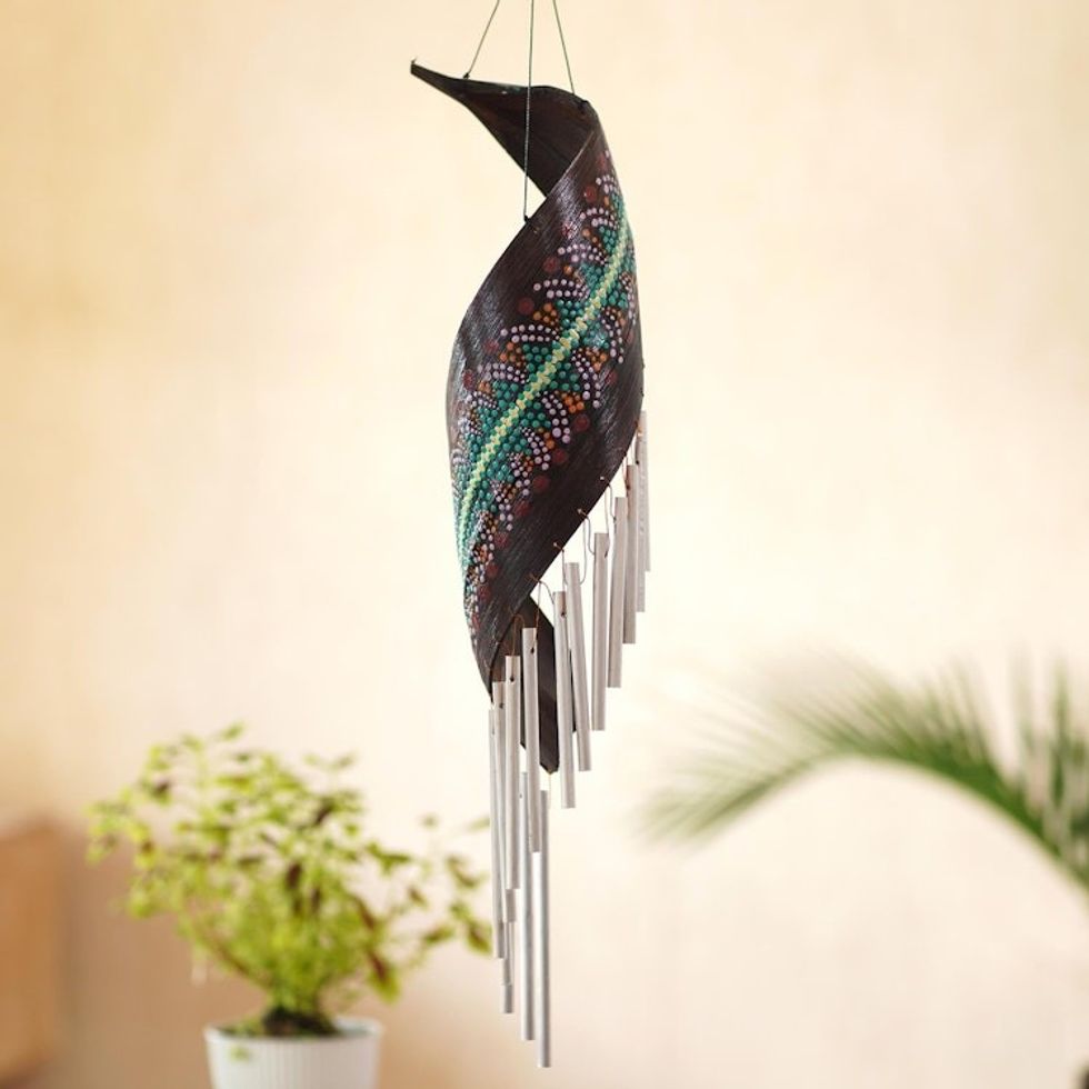 Handcrafted Coconut Fiber Wind Chime from Bali 'Sunset Melody'