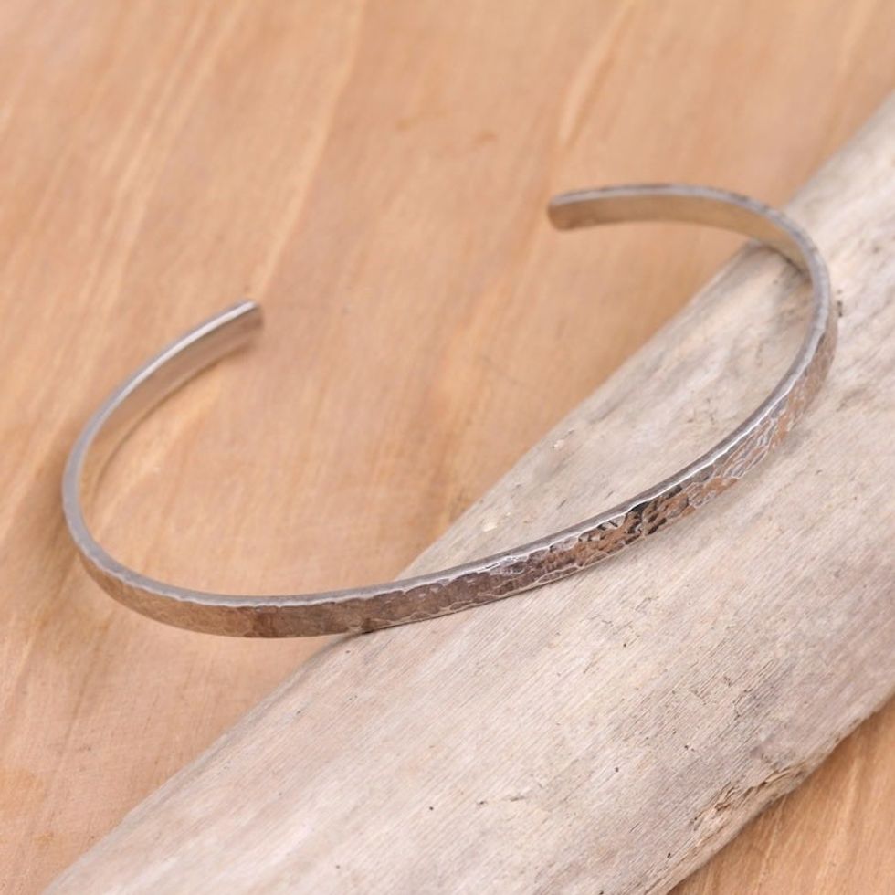 Hammered Finish Sterling Silver Cuff Bracelet 'Simply the Best'