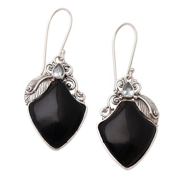 Alternate image for Balinese Onyx and Blue Topaz Dangle Earrings Midnight Ice