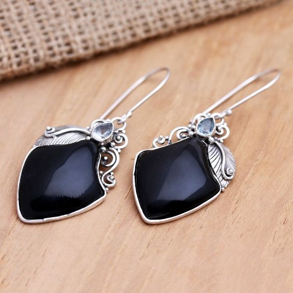Alternate image for Balinese Onyx and Blue Topaz Dangle Earrings Midnight Ice