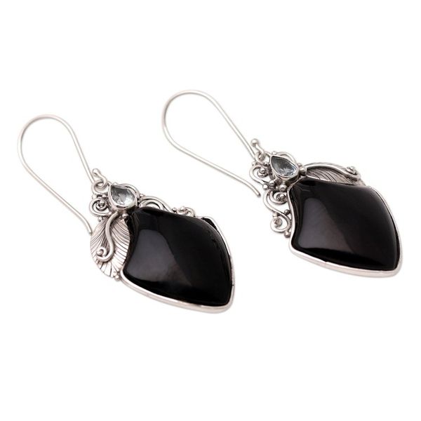 Alternate image for Balinese Onyx and Blue Topaz Dangle Earrings Midnight Ice