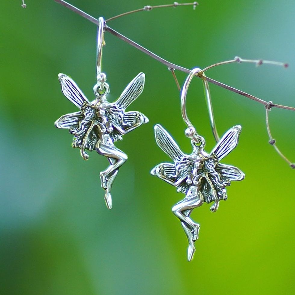 Sterling Silver Fairy Dangle Earring from Bali 'Forest Fairies'