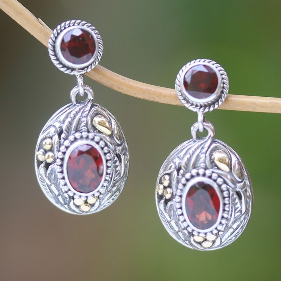 Antique Style Garnet and Sterling Silver Earrings from Bali 'Historical Beauty'