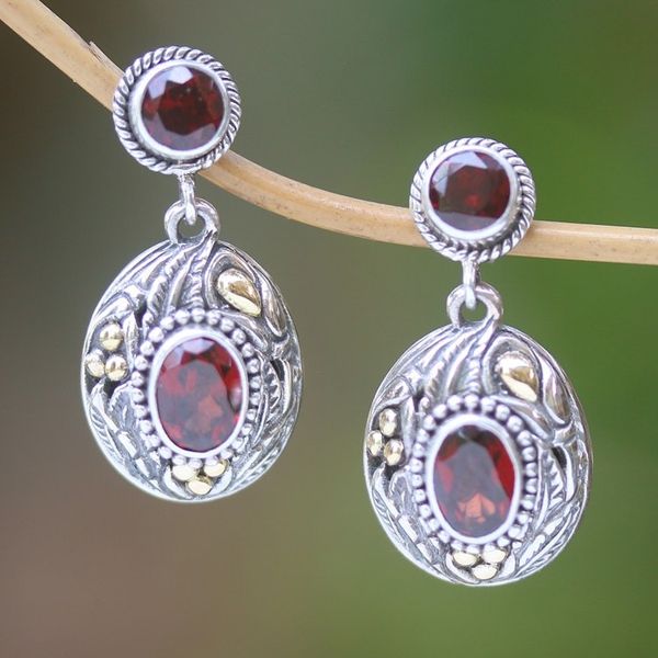 Alternate image for Antique Style Garnet and Sterling Silver Earrings from Bali Historical Beauty