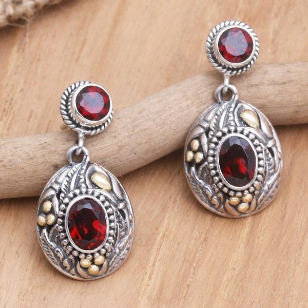 Alternate image for Antique Style Garnet and Sterling Silver Earrings from Bali Historical Beauty