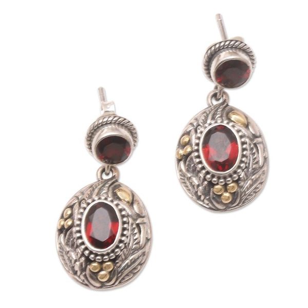 Alternate image for Antique Style Garnet and Sterling Silver Earrings from Bali Historical Beauty