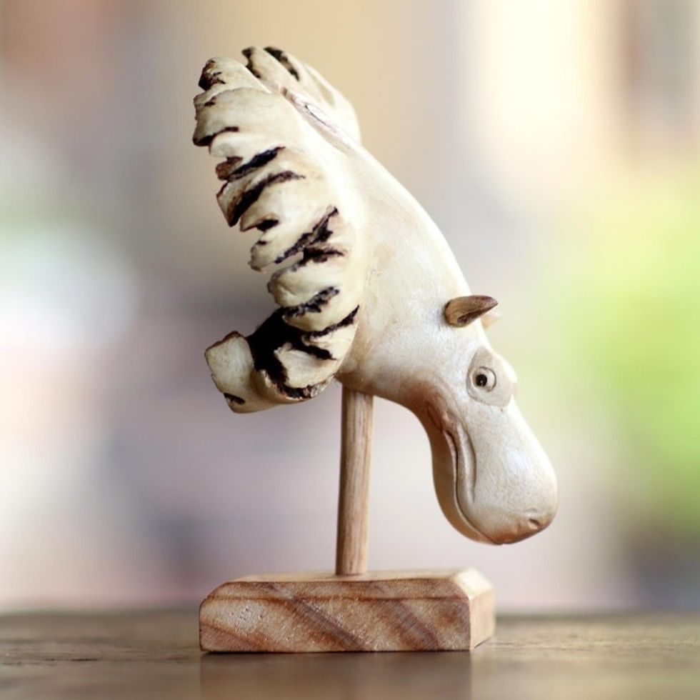 Jempinis Wood Hippo-Themed Statuette 'Little Hippo'