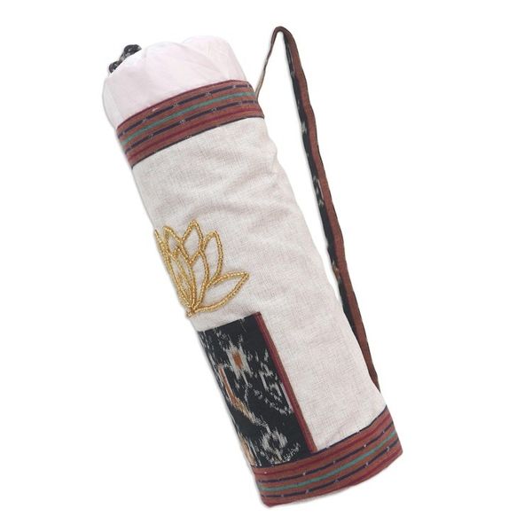 Alternate image for Ikat Cotton Yoga Mat Carrier from Java Large Lotus Lagoon in Ivory
