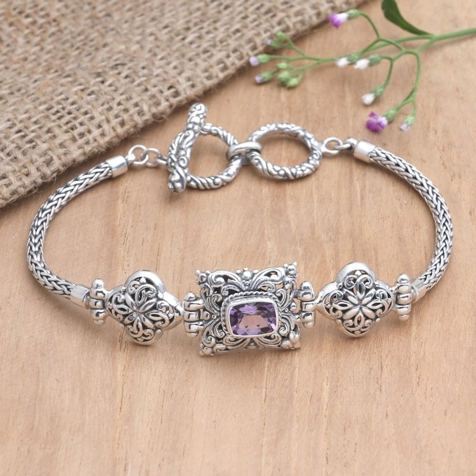 Amethyst and Sterling Silver Pendant Bracelet 'One Day in Sunset'