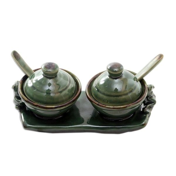 Alternate image for Handmade Ceramic Frog-Motif Condiment Set 5 Pcs Sacred Frog