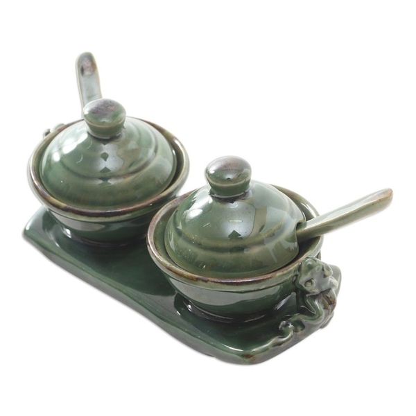 Alternate image for Handmade Ceramic Frog-Motif Condiment Set 5 Pcs Sacred Frog