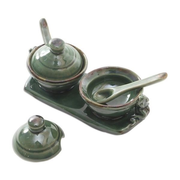 Alternate image for Handmade Ceramic Frog-Motif Condiment Set 5 Pcs Sacred Frog