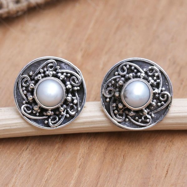 Alternate image for Cultured Pearl and Sterling Silver Button Earrings Love Goes On in White