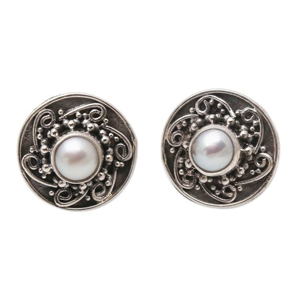 Alternate image for Cultured Pearl and Sterling Silver Button Earrings Love Goes On in White