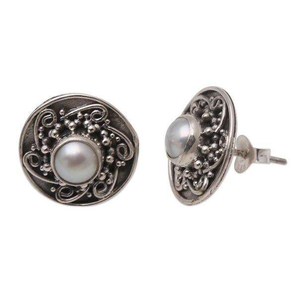 Alternate image for Cultured Pearl and Sterling Silver Button Earrings Love Goes On in White
