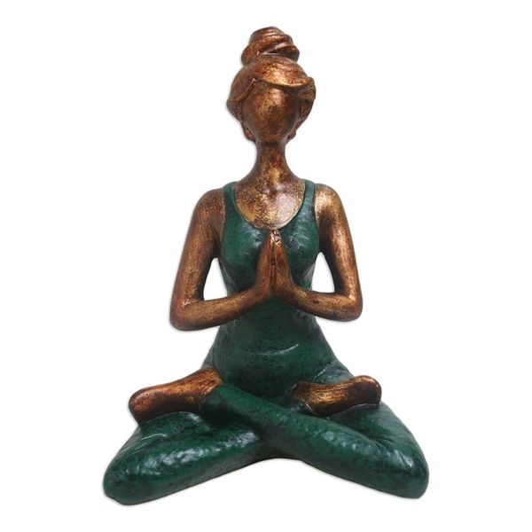Alternate image for Artisan Crafted Cement Yoga Statuette Asana Pose in Green