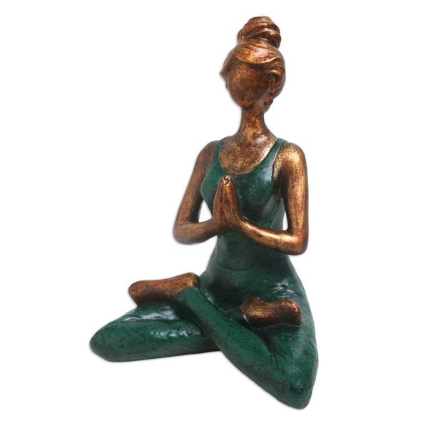Alternate image for Artisan Crafted Cement Yoga Statuette Asana Pose in Green