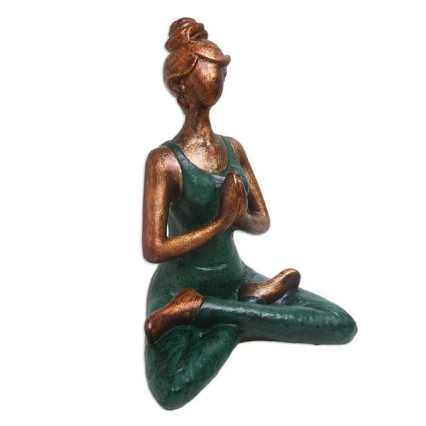 Alternate image for Artisan Crafted Cement Yoga Statuette Asana Pose in Green