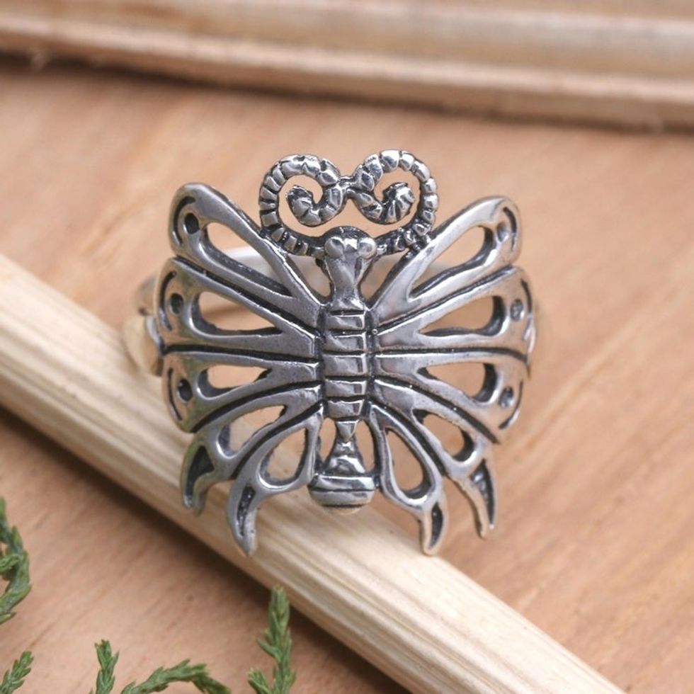 Sterling Silver Butterfly Cocktail Ring 'Butterfly in the Sky'