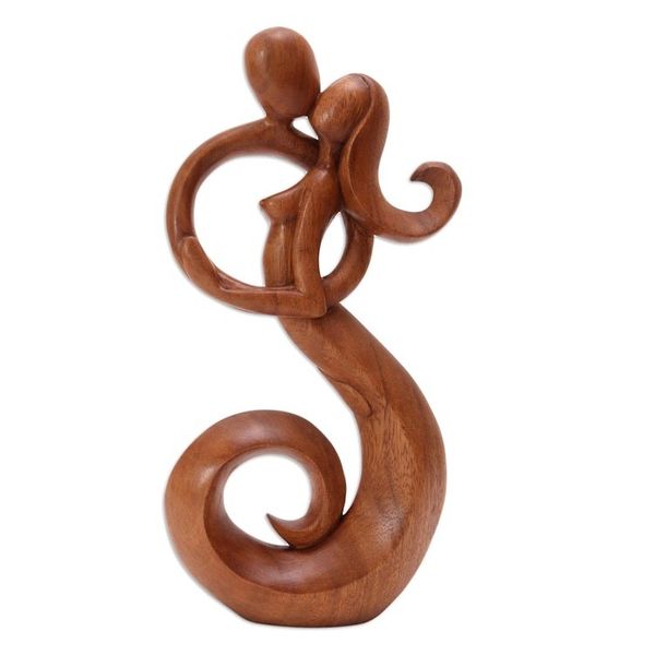 Alternate image for Romantic Suar Wood Statuette from Bali Steal a Kiss