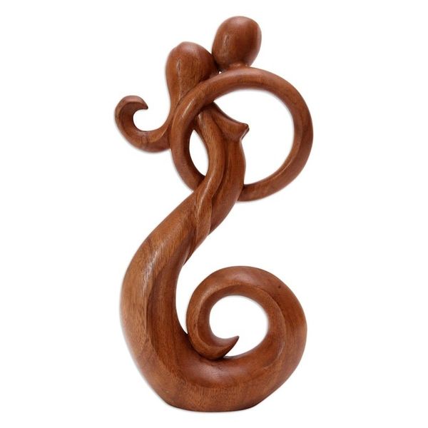 Alternate image for Romantic Suar Wood Statuette from Bali Steal a Kiss