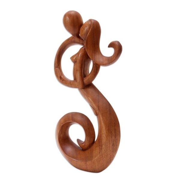 Alternate image for Romantic Suar Wood Statuette from Bali Steal a Kiss