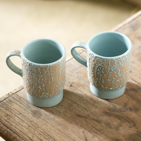 Alternate image for Ceramic Mugs with Rustic Finish Pair Sea Foam