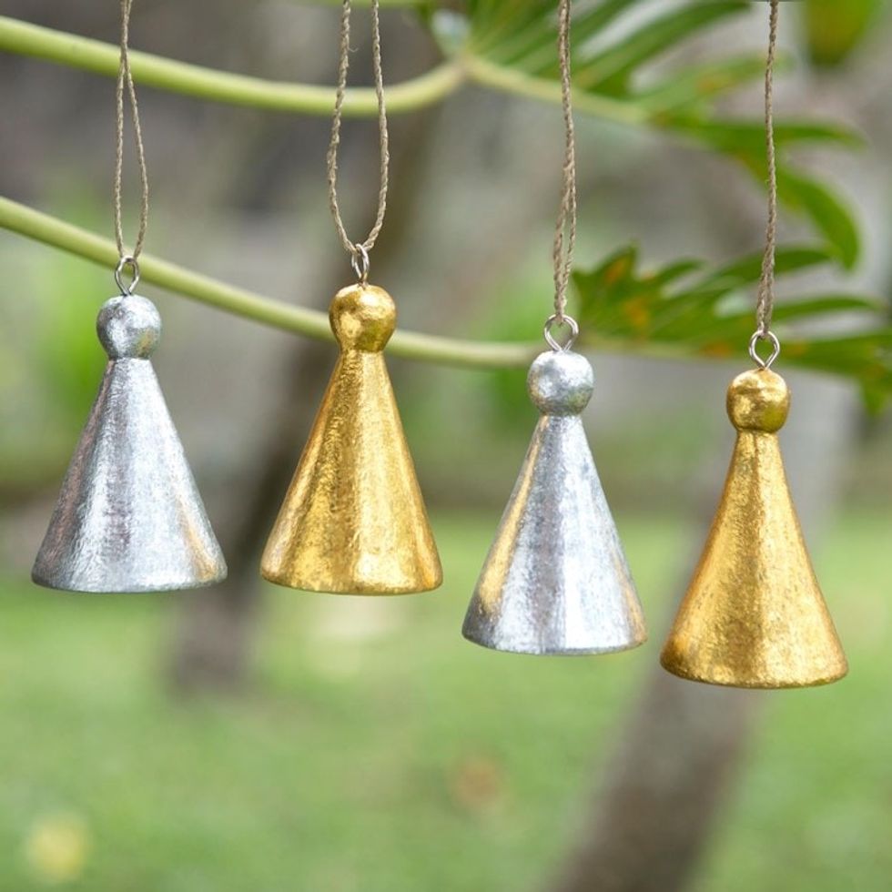 Hand Crafted Albesia Wood Holiday Ornaments Set of 4 'Holiday Hats'