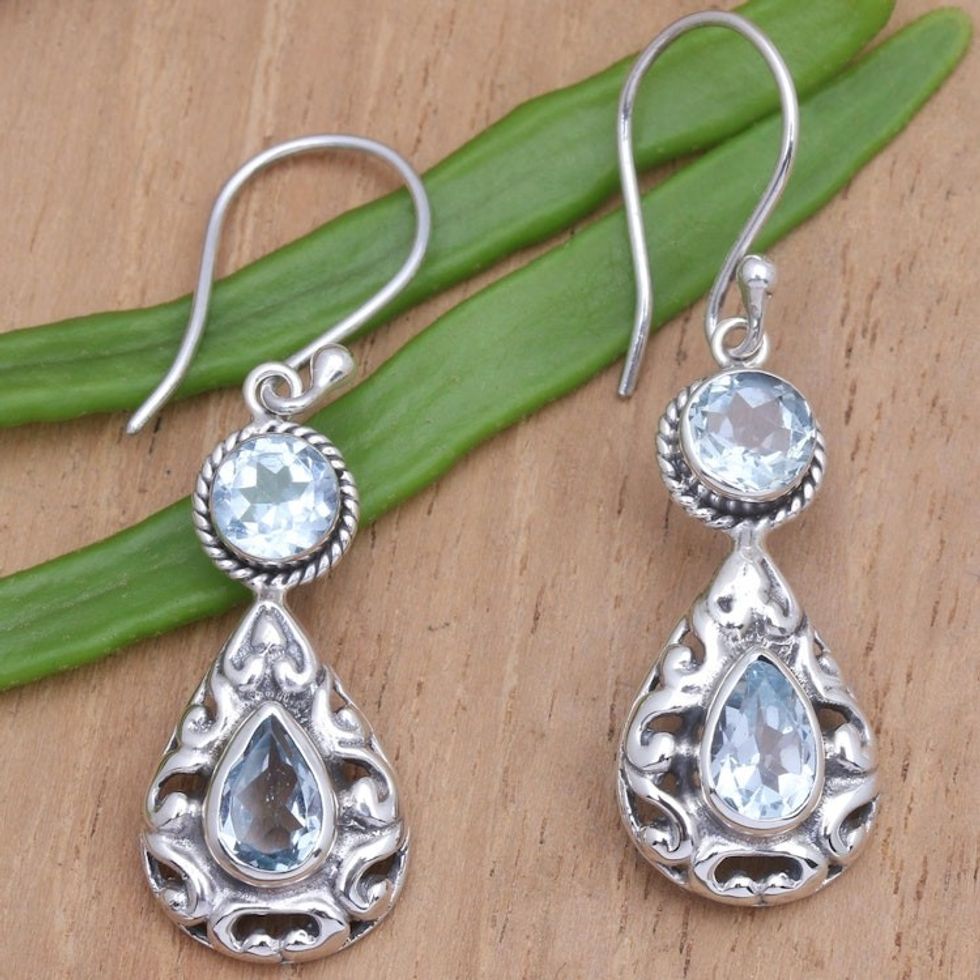 Hand Crafted Blue Topaz Dangle Earrings 'Palace Walls in Blue'
