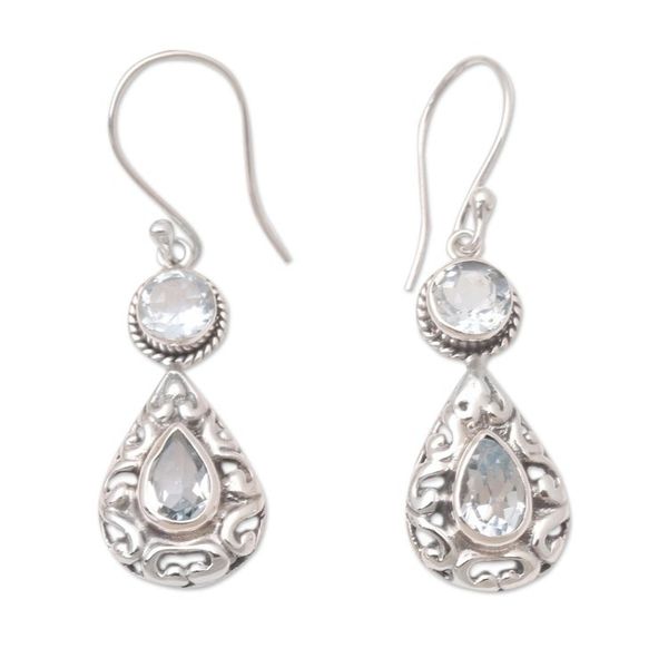 Alternate image for Hand Crafted Blue Topaz Dangle Earrings Palace Walls in Blue