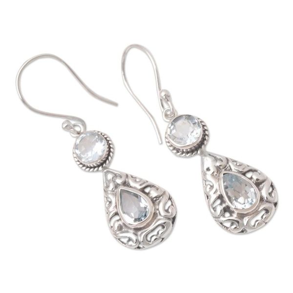 Alternate image for Hand Crafted Blue Topaz Dangle Earrings Palace Walls in Blue