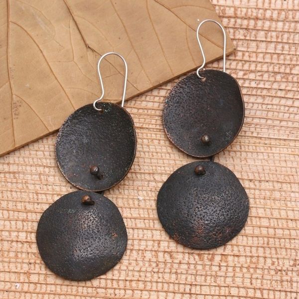 Alternate image for Javanese Copper 3 Inch Dangle Earrings Modern Minimalism