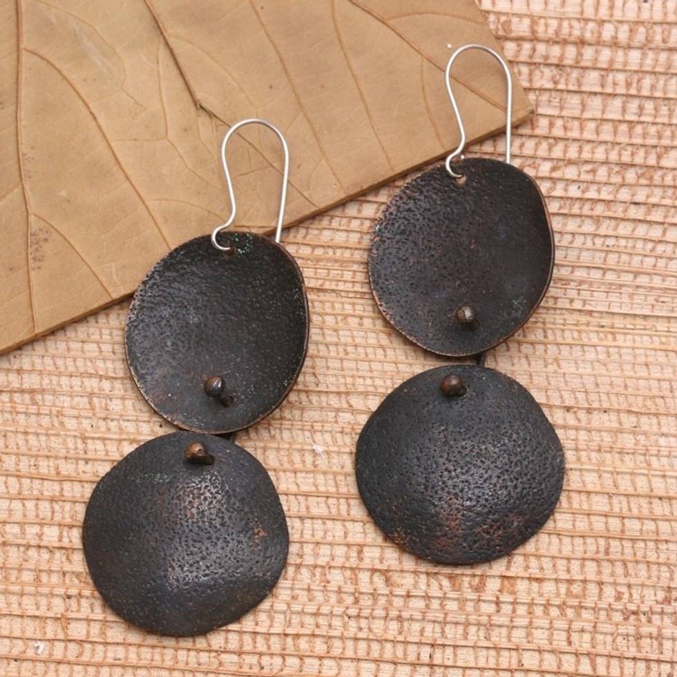 Javanese Copper 3 Inch Dangle Earrings 'Modern Minimalism'