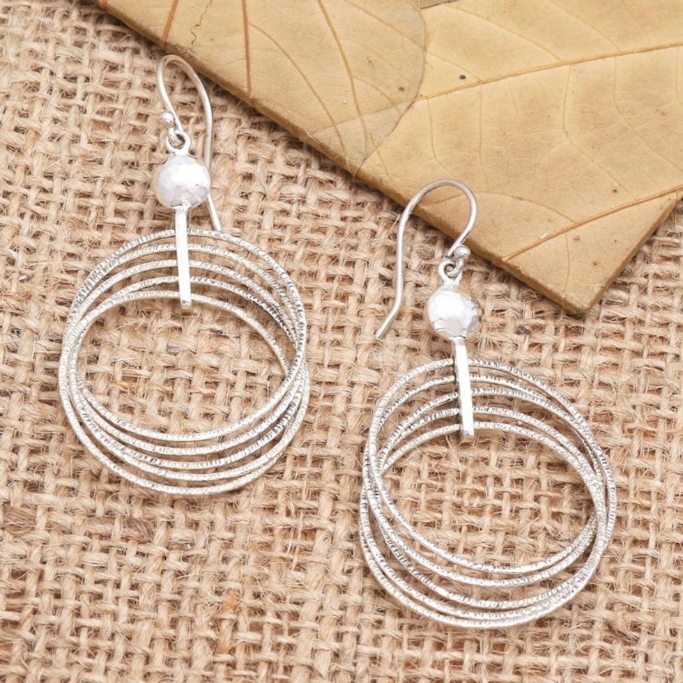 Handmade Sterling Silver Dangle Earrings 'Abstract Art'