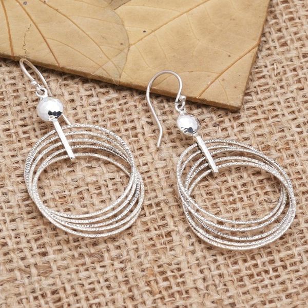 Alternate image for Handmade Sterling Silver Dangle Earrings Abstract Art