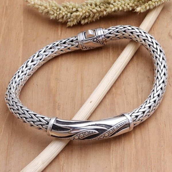 Alternate image for Mens Handmade Sterling Silver Pendant Bracelet Fire Sign