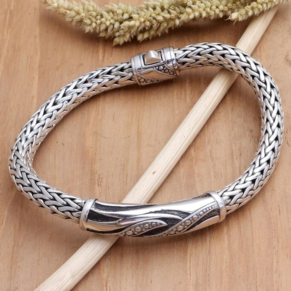 Men's Handmade Sterling Silver Pendant Bracelet 'Fire Sign'