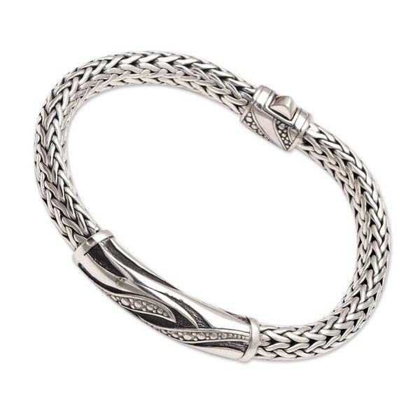 Alternate image for Mens Handmade Sterling Silver Pendant Bracelet Fire Sign